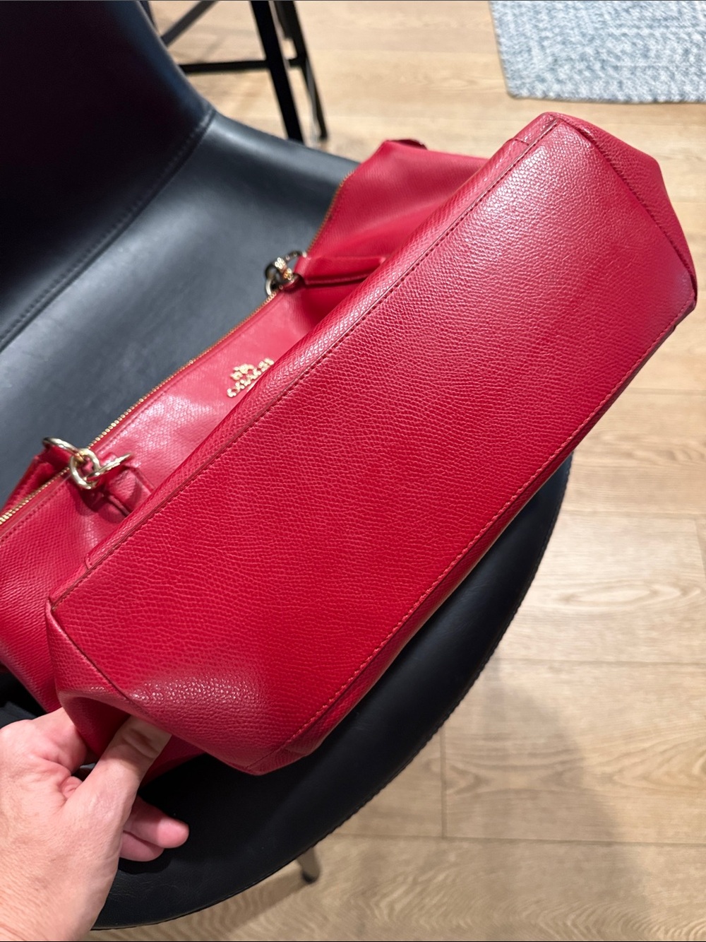 Coach Red Leather Tote with Gold Accents - Picture 9 of 12